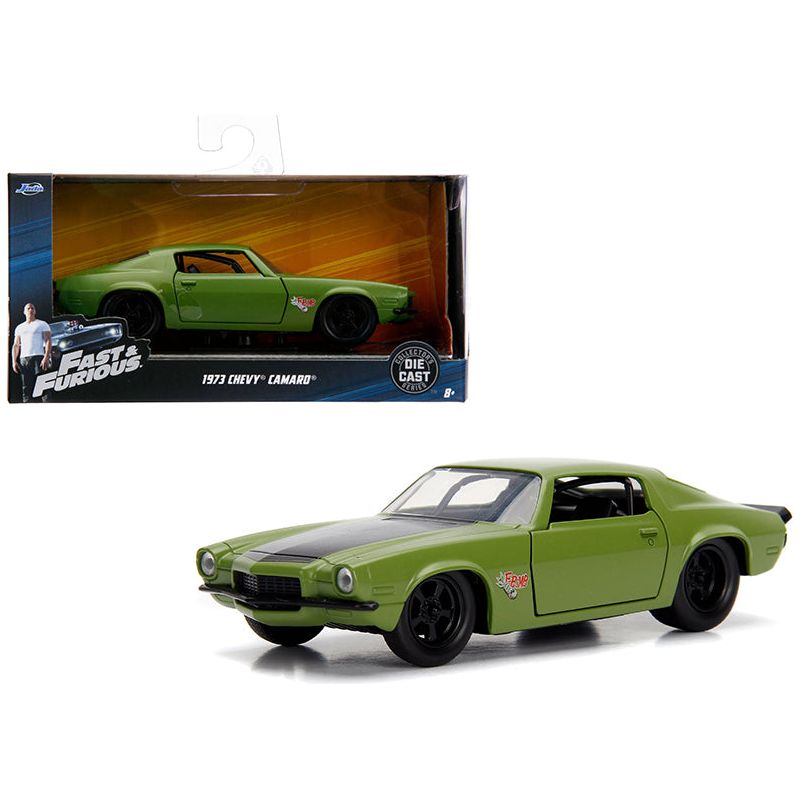 Dom's 1973 Chevrolet Camaro "F-Bomb" Matt Green with Black Hood Stripe "Fast & Furious" Movie 1/32 Diecast Model Car by Jada