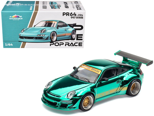 997 RWB Spectraflame Teal with Gold Stripes "Tokyo Auto Salon - Hong Kong 2025" 1/64 Diecast Model Car by Pop Race-Pop Race-ModelCars.com