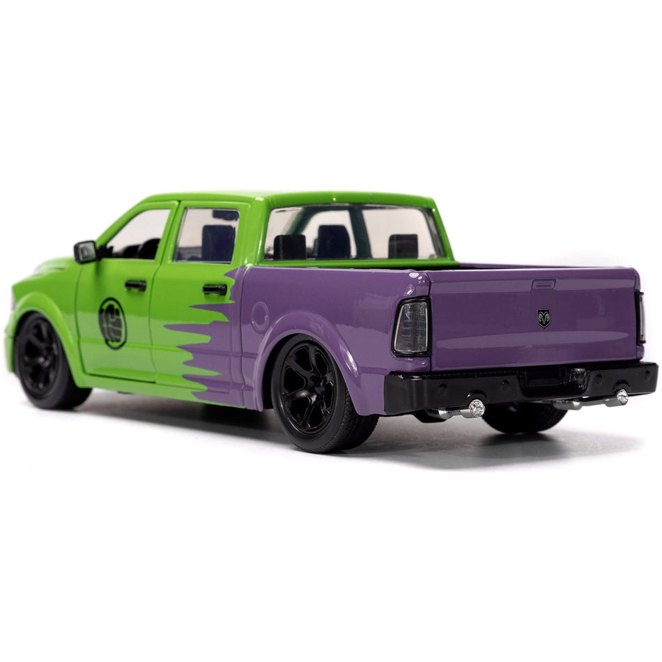 2014 RAM 1500 Pickup Truck Green and Purple and Hulk Diecast Figure "Marvel Avengers" "Hollywood Rides" Series 1/24 Diecast Model Car by Jada