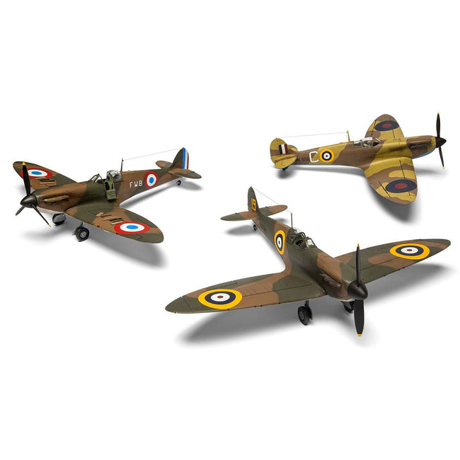 Level 2 Model Kit Supermarine Spitfire Mk.I Fighter Aircraft with 3 Scheme Options 1/48 Plastic Model Kit by Airfix
