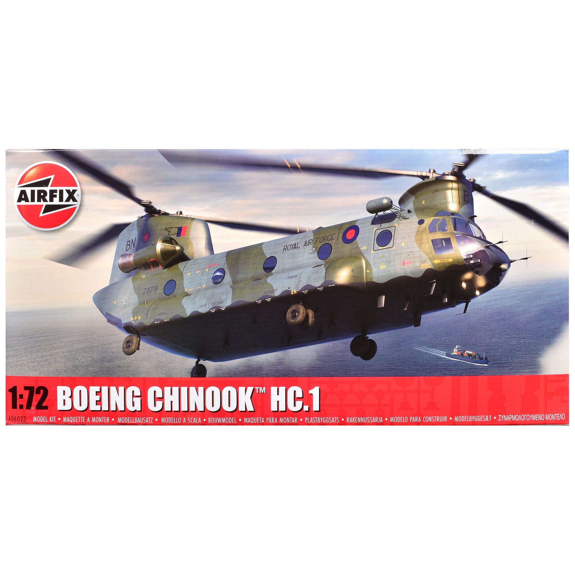 Level 3 Model Kit Boeing Chinook HC.1 Helicopter with 2 Scheme Options 1/72 Plastic Model Kit by Airfix