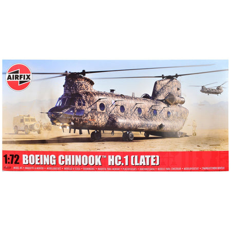 Level 3 Model Kit Boeing Chinook HC.1 (Late Production) Helicopter with 2 Scheme Options 1/72 Plastic Model Kit by Airfix