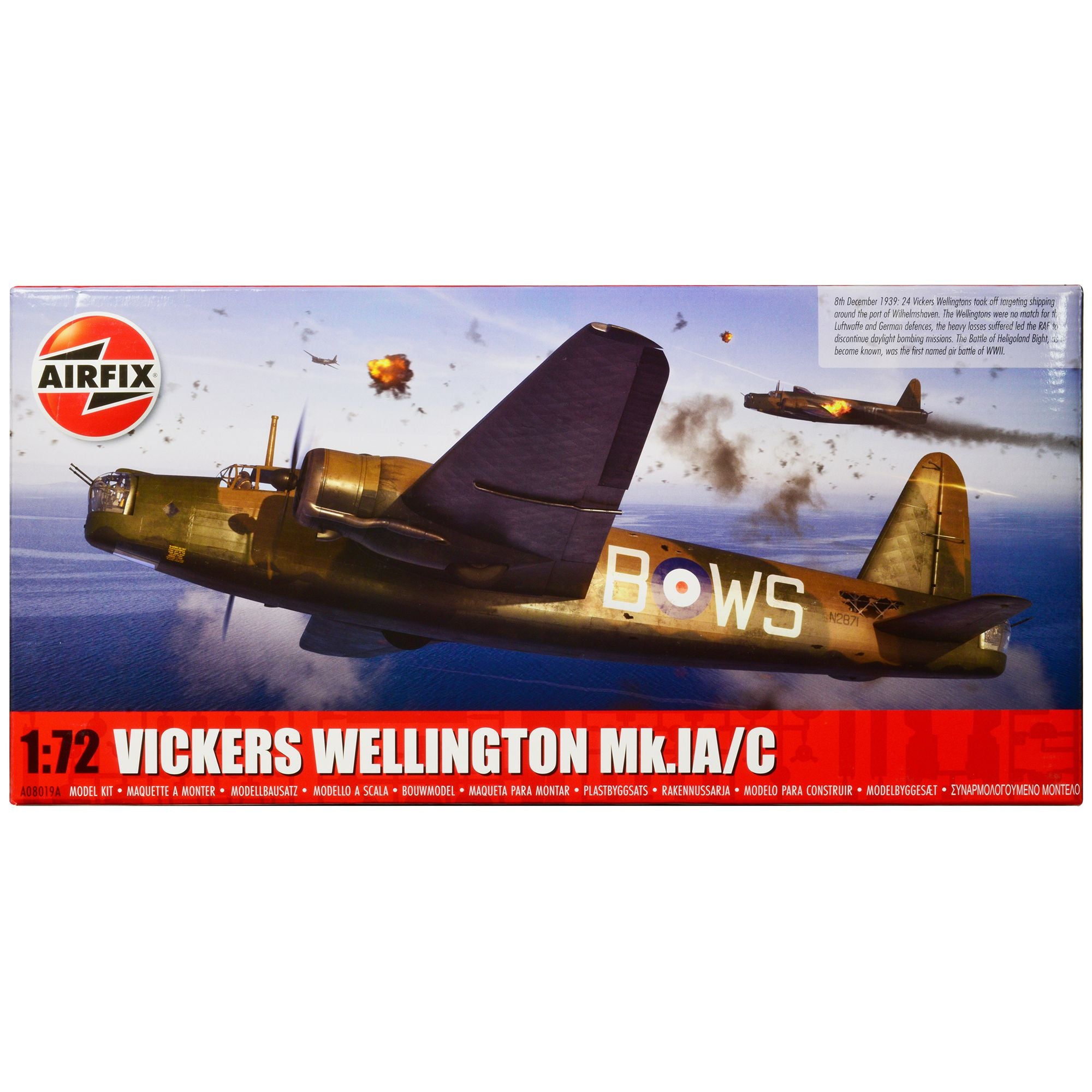 Level 3 Model Kit Vickers Wellington Mk.IA/C Bomber Aircraft with 2 Scheme Options 1/72 Plastic Model Kit by Airfix