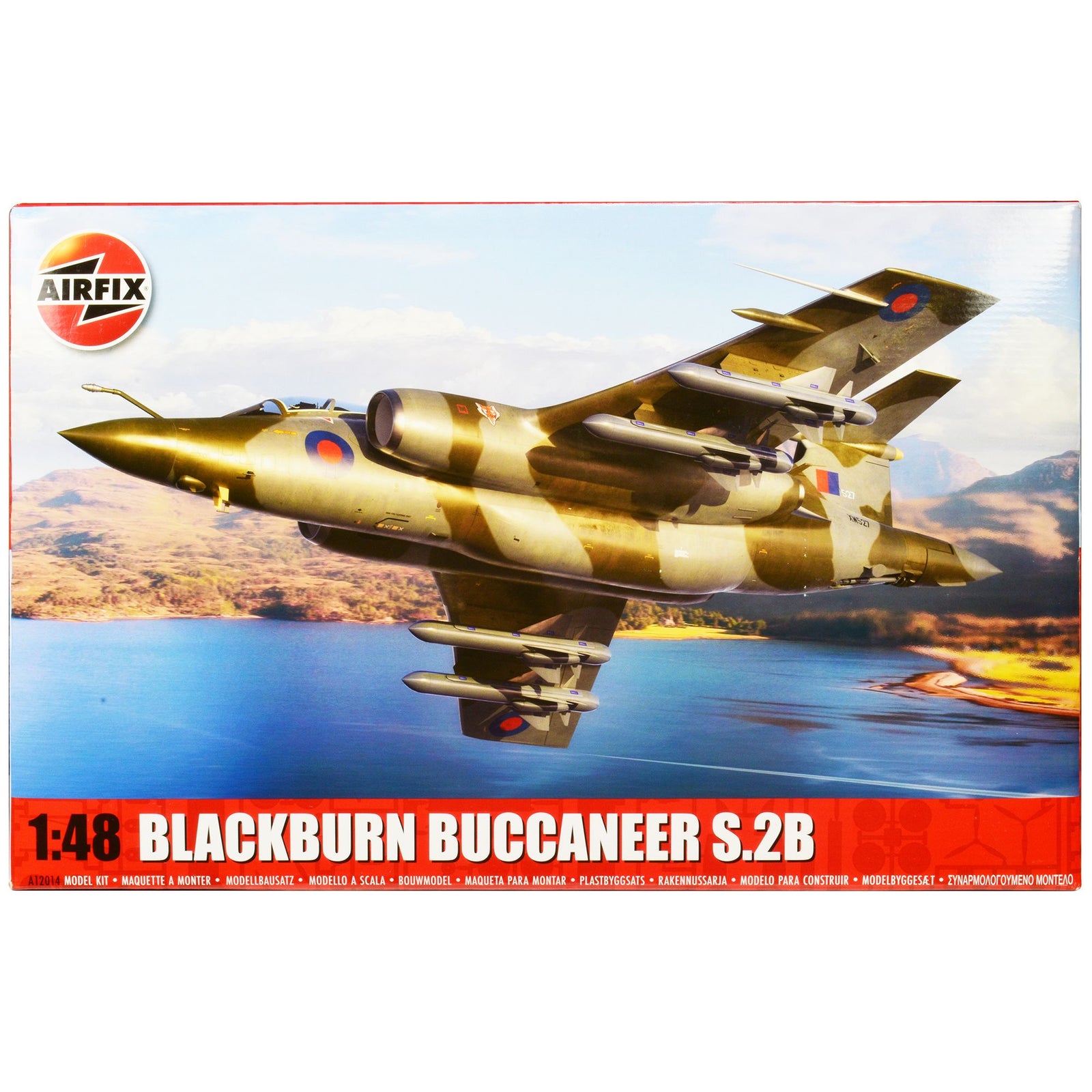 Level 4 Model Kit Blackburn Buccaneer S.2B Aircraft with 3 Scheme Options 1/48 Plastic Model Kit by Airfix