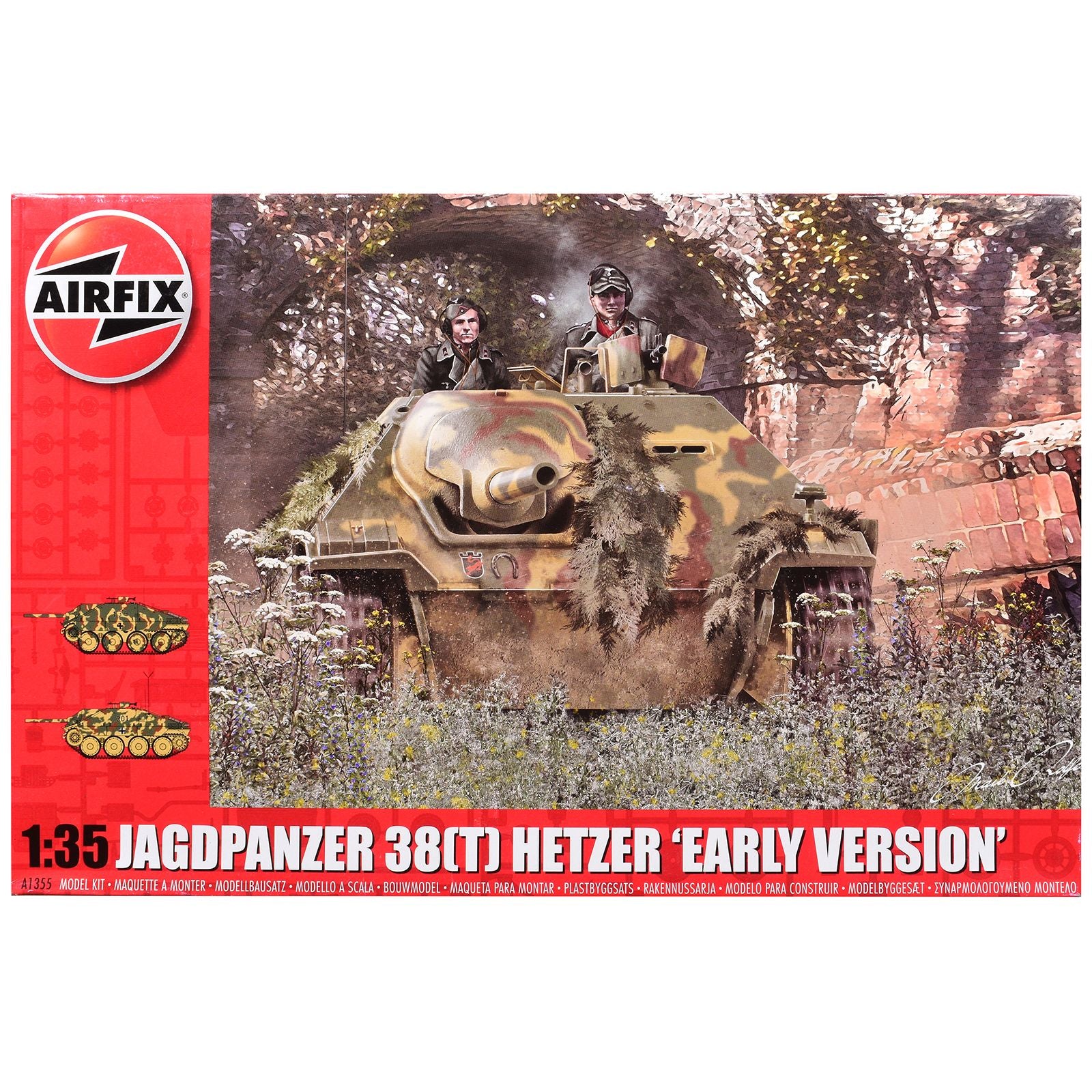 Level 3 Model Kit JagdPanzer 38(t) Hetzer "Early Version" Tank with 2 Scheme Options 1/35 Plastic Model Kit by Airfix