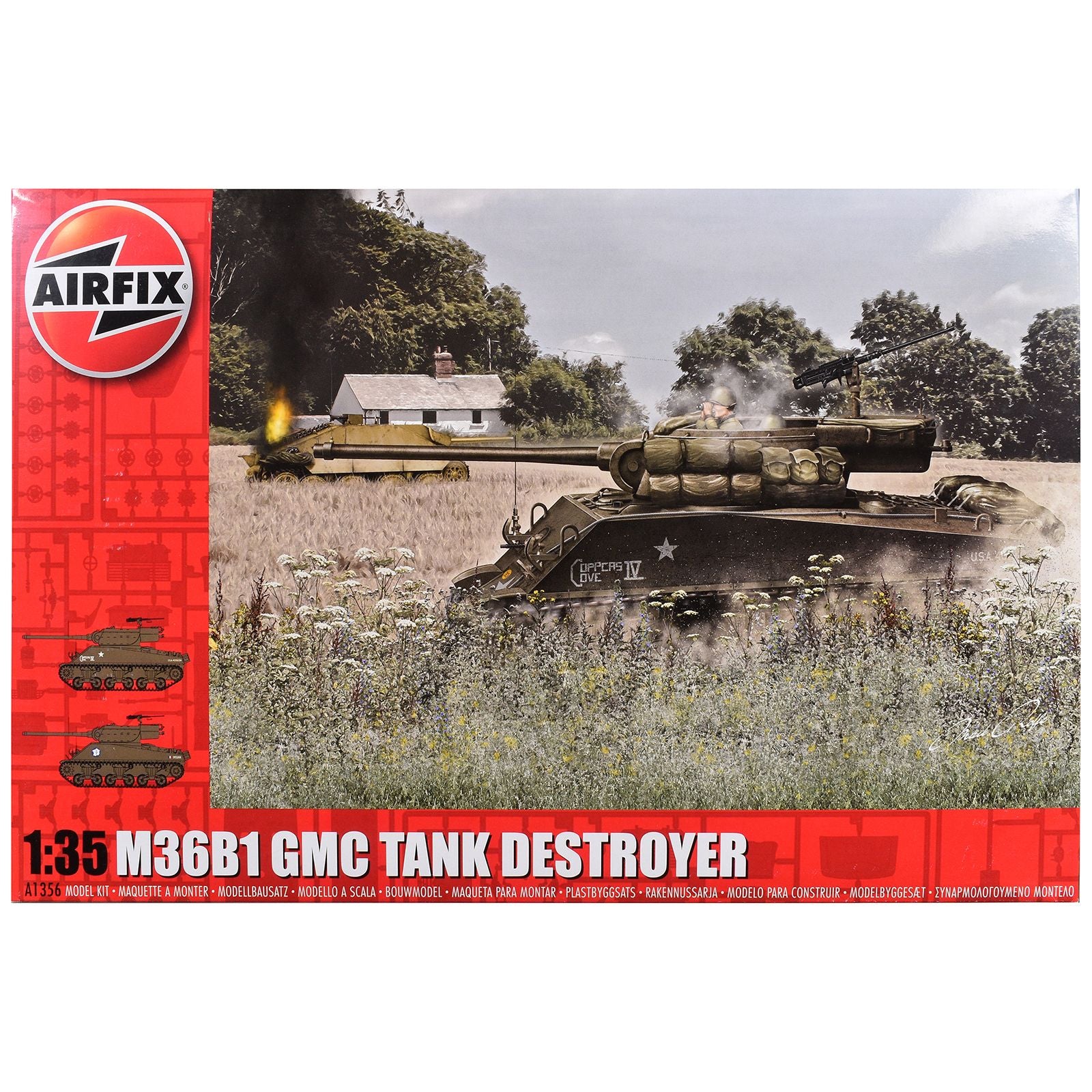 Level 3 Model Kit M36B1 Gun Motor Carriage (GMC) Tank Destroyer with 2 Scheme Options 1/35 Plastic Model Kit by Airfix