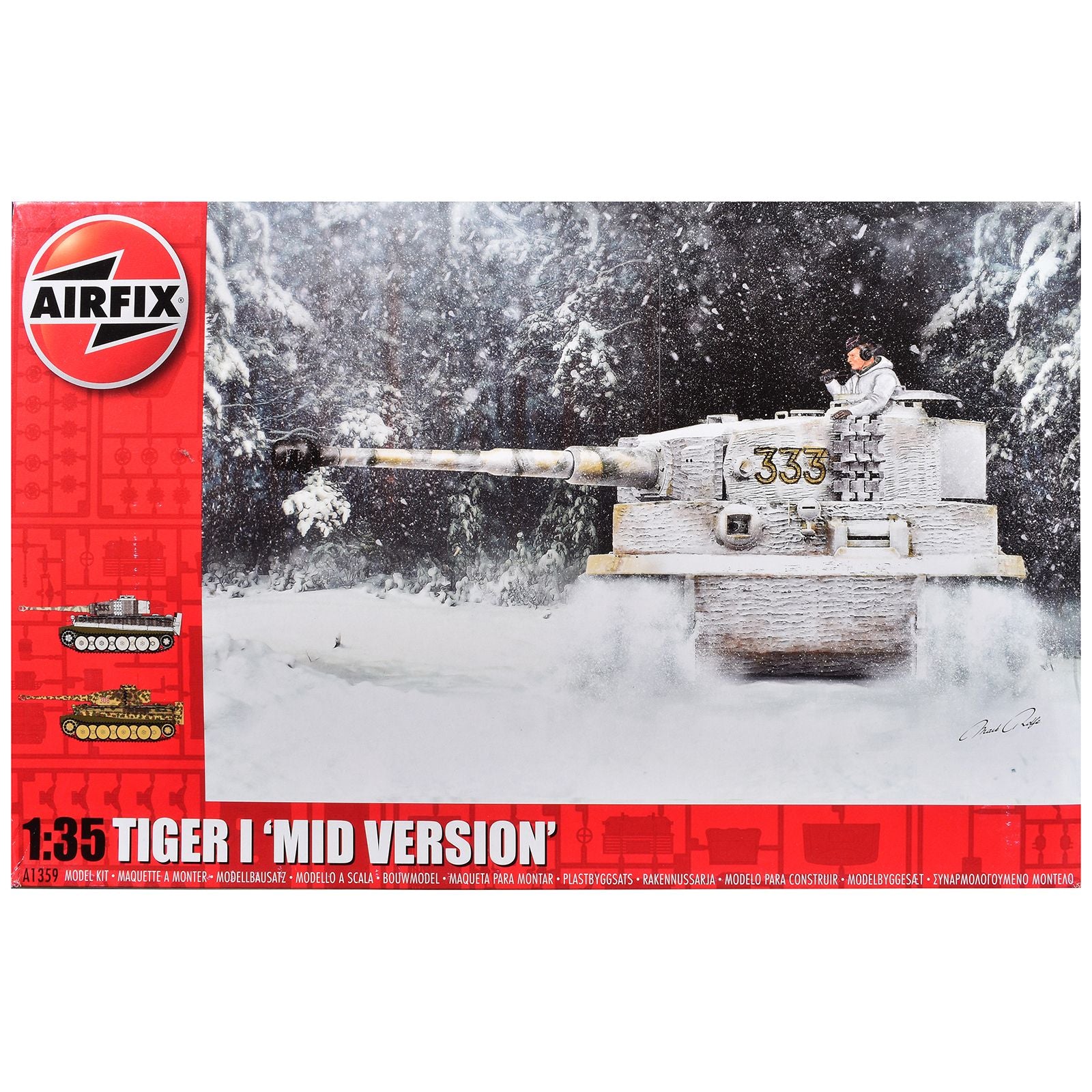 Level 3 Model Kit Tiger I "Mid Version" Tank with 2 Scheme Options 1/35 Plastic Model Kit by Airfix