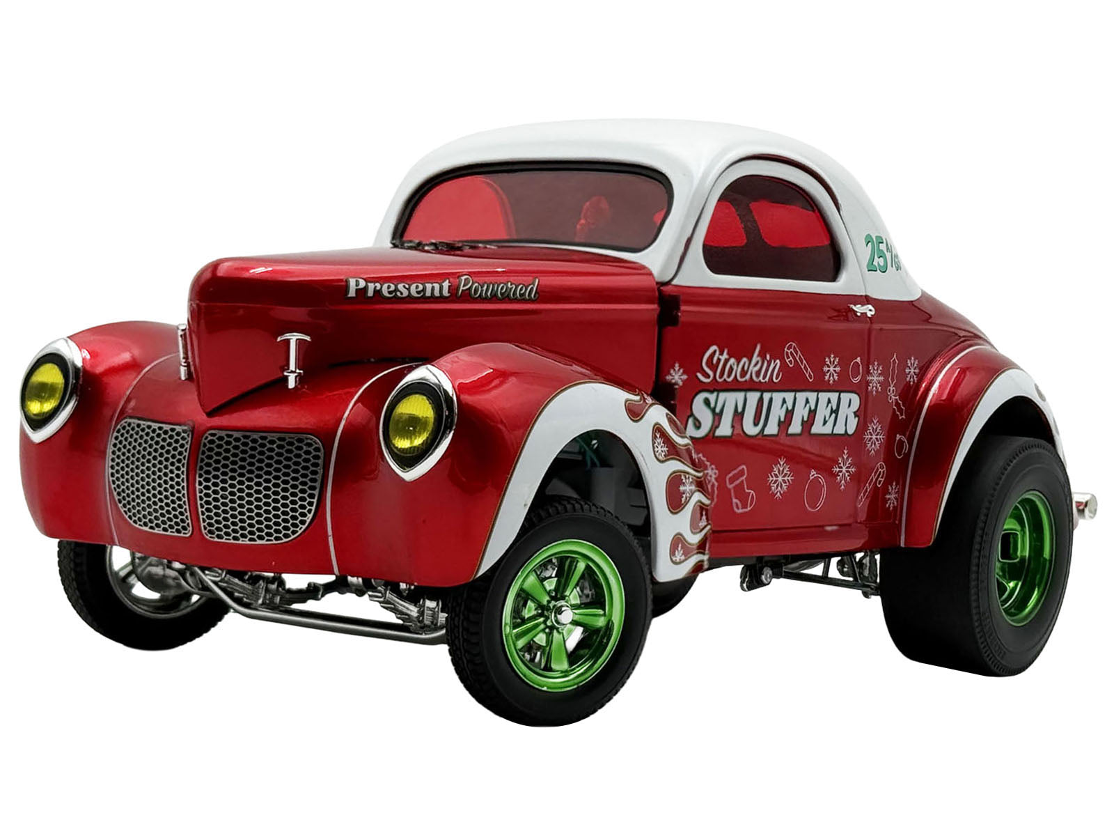 1940 Gasser "Stockin Stuffer" Red Chrome with White Top and Graphics Limited Edition to 126 pieces Worldwide 1/18 Diecast Model Car by ACME