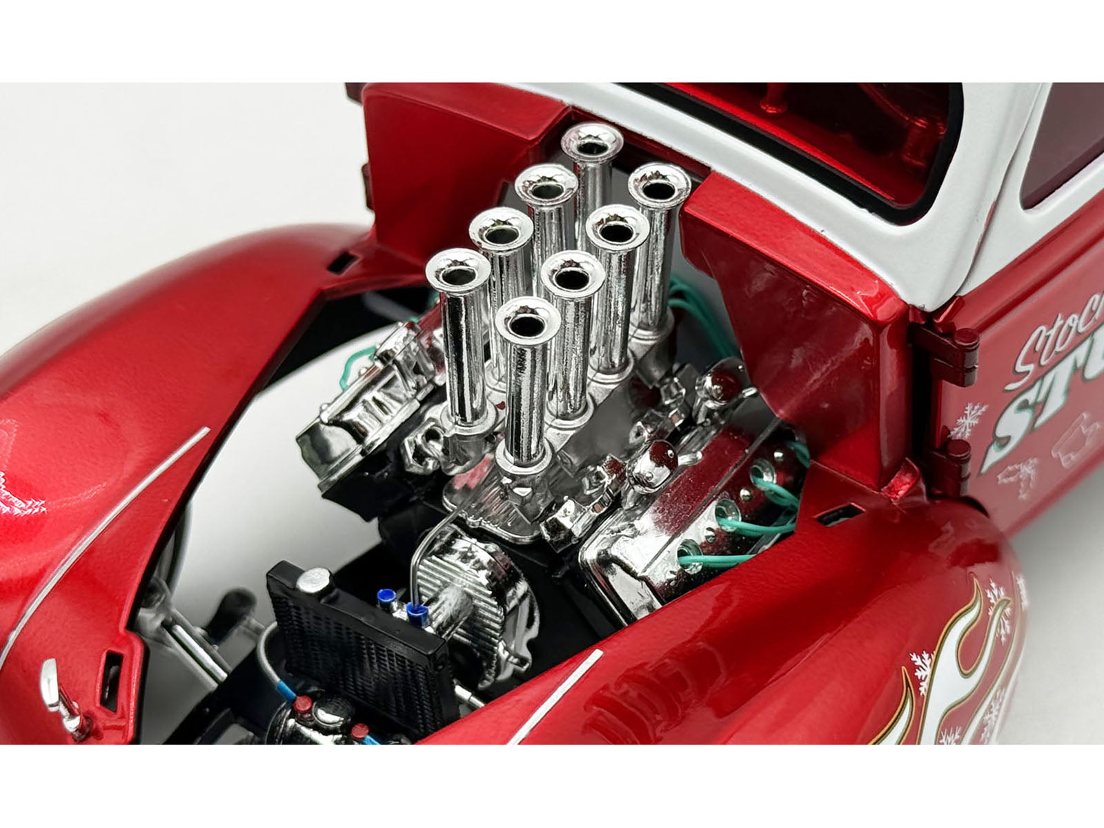 1940 Gasser "Stockin Stuffer" Red Chrome with White Top and Graphics Limited Edition to 126 pieces Worldwide 1/18 Diecast Model Car by ACME