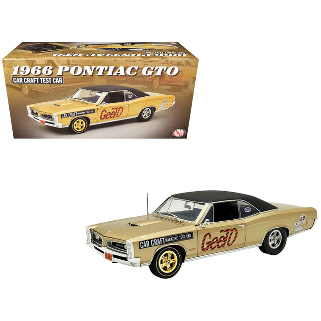 1966 Pontiac GTO "Car Craft Magazine Test Car" Gold Metallic with Black Top and Graphics Limited Edition to 300 pieces Worldwide 1/18 Diecast Model Car by ACME