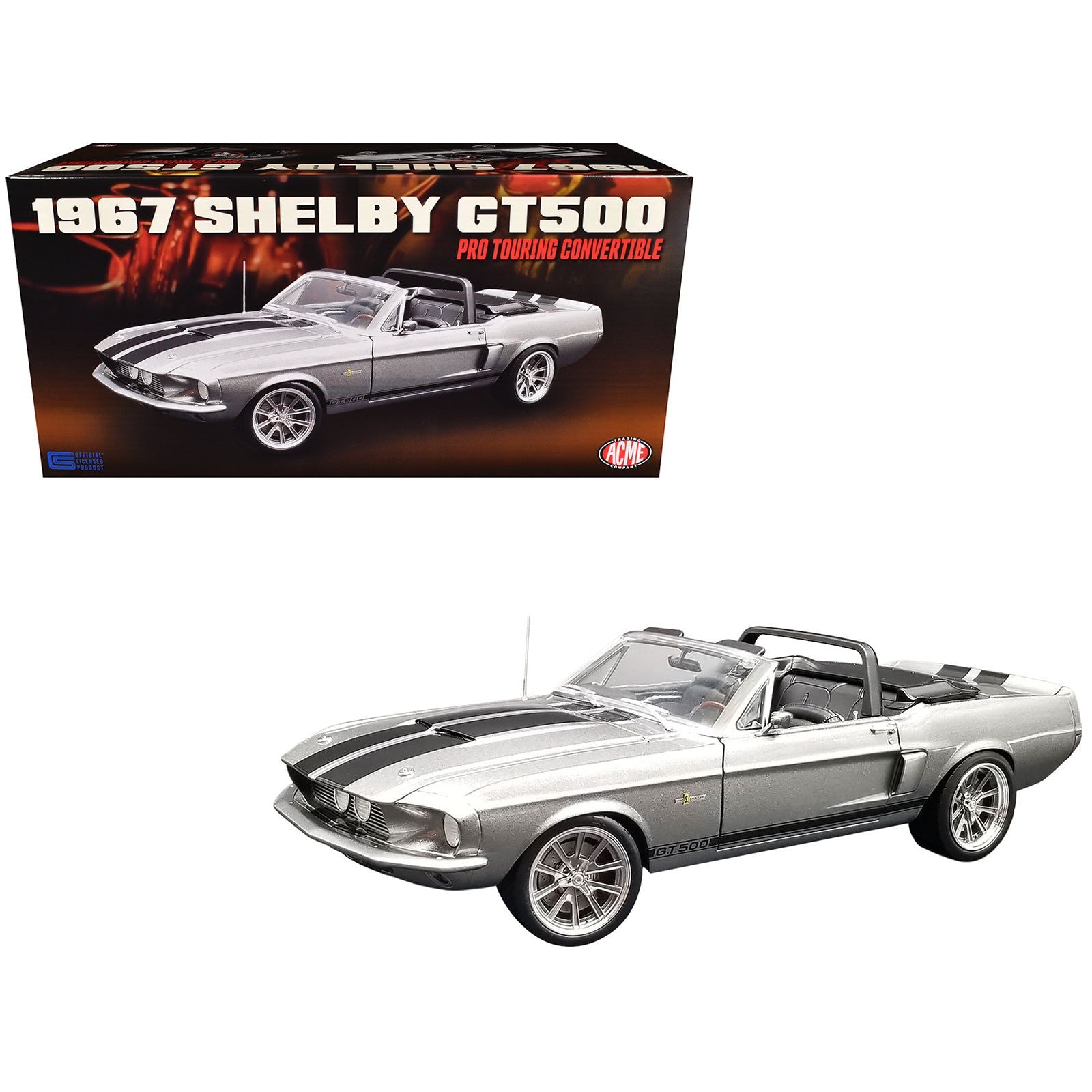 1967 Shelby GT500 Pro Touring Convertible Gun Metal Gray Metallic with Black Stripes Limited Edition to 312 pieces Worldwide 1/18 Diecast Model Car by ACME