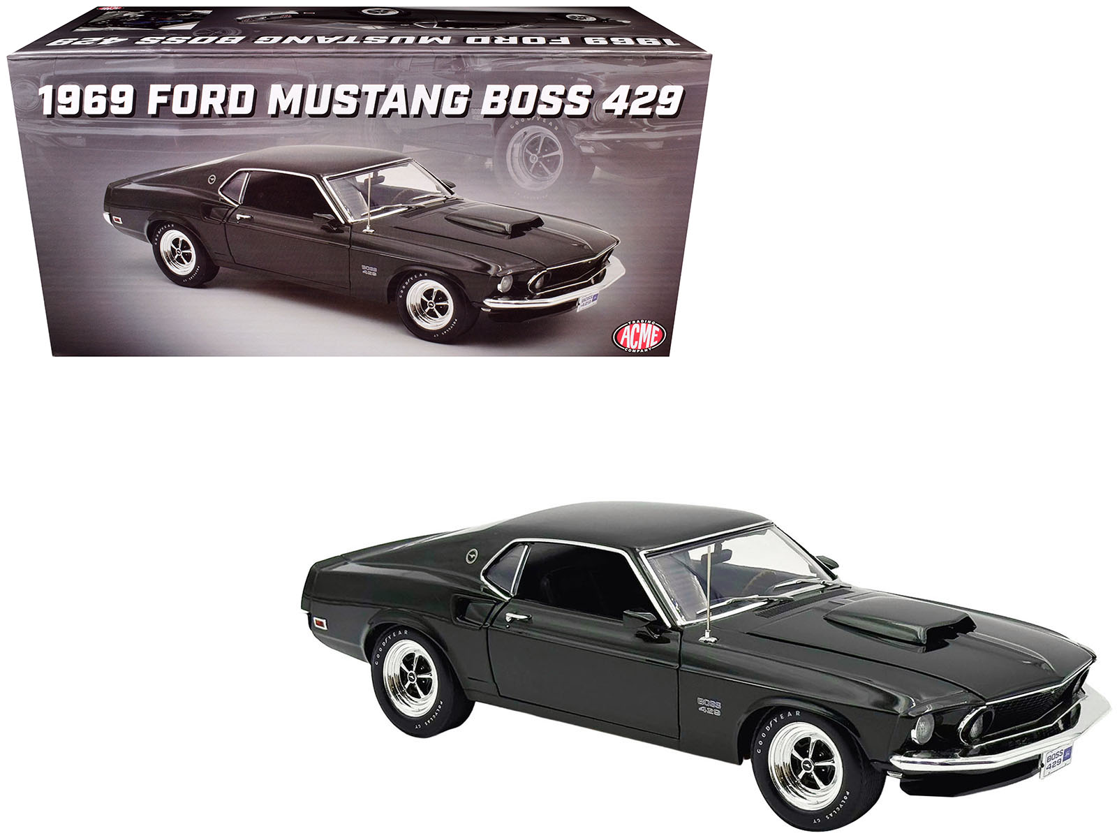 1969 Ford Mustang BOSS 429 Black Jade Metallic Limited Edition to 429 pieces Worldwide 1/18 Diecast Model Car by ACME