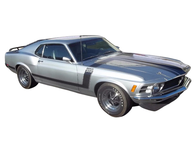 1970 Ford Mustang BOSS 302 "Special Order" Light Silver Metallic with Black Stripes Limited Edition to 302 pieces Worldwide 1/18 Diecast Model Car by ACME