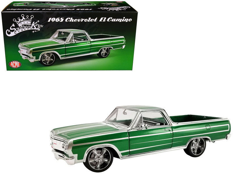 1965 Chevrolet El Camino Custom Calypso Green Metallic with Silver Graphics "Southern Kings Customs" Limited Edition to 210 pieces Worldwide 1/18 Diecast Model Car by ACME