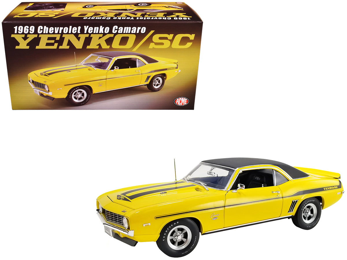 1969 Chevrolet Yenko Camaro Daytona Yellow with Black Stripes and Black Vinyl Top Limited Edition to 420 pieces Worldwide 1/18 Die Cast Model Car by ACME