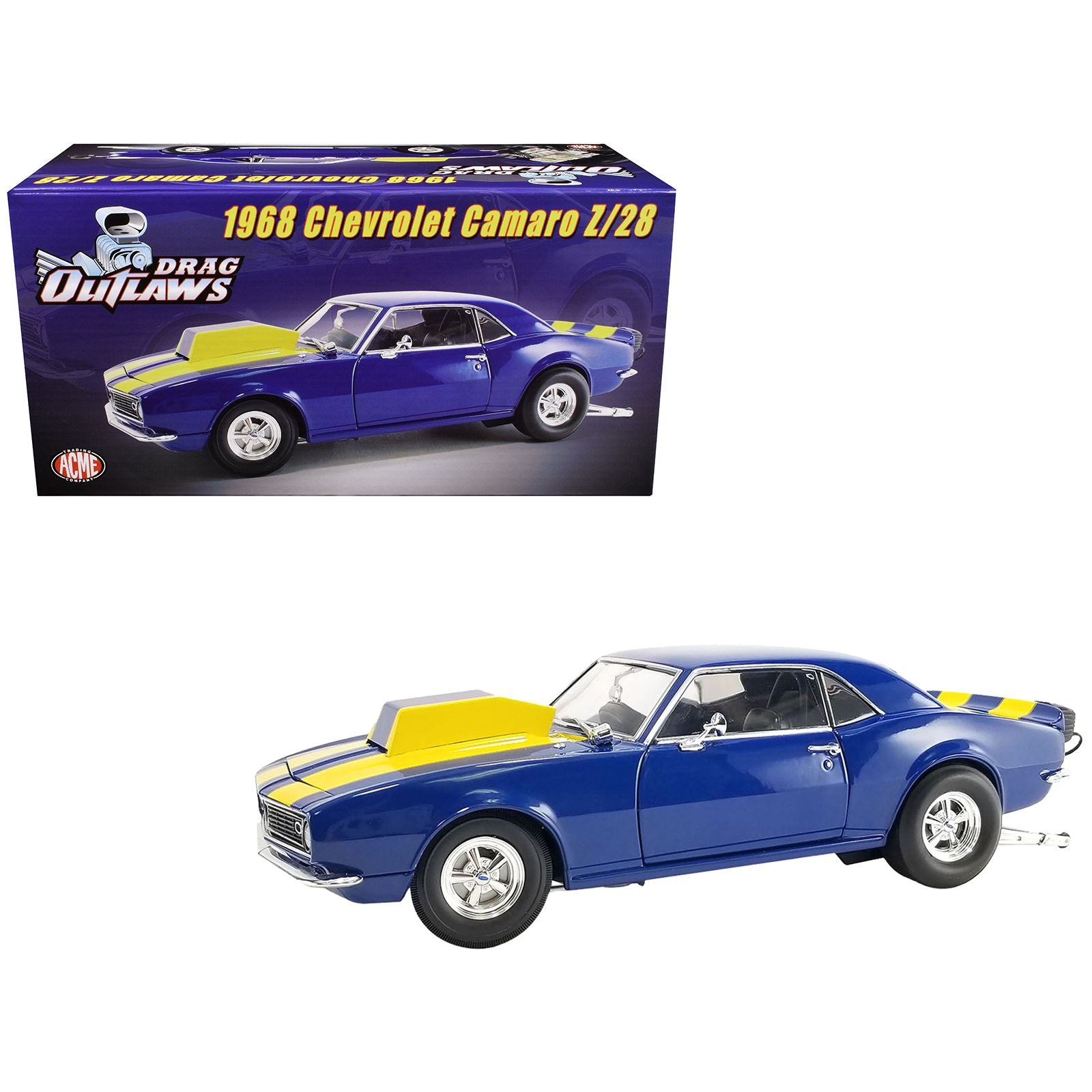 1968 Chevrolet Camaro Z/28 Blue with Yellow Stripes "Drag Outlaws" Limited Edition to 244 pieces Worldwide 1/18 Diecast Model Car by ACME