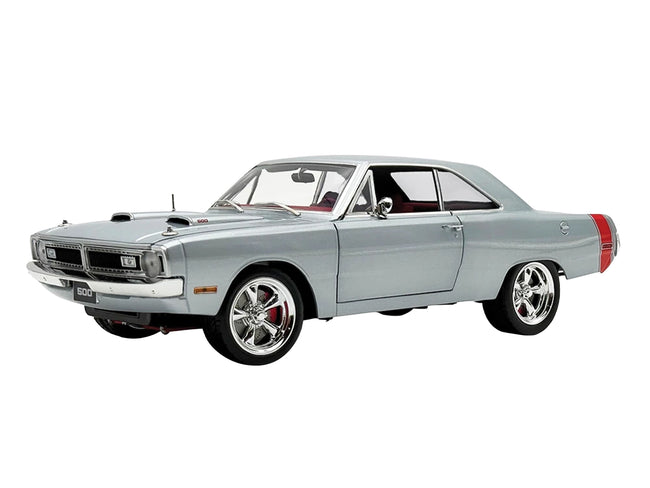 1970 Dodge Dart 440 Street Machine Titanium Silver Metallic with Red Tail Stripe and Red Interior Limited Edition to 594 pieces Worldwide 1/18 Diecast Model Car by ACME