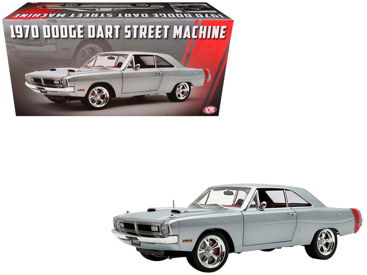 1970 Dodge Dart 440 Street Machine Titanium Silver Metallic with Red Tail Stripe and Red Interior Limited Edition to 594 pieces Worldwide 1/18 Diecast Model Car by ACME
