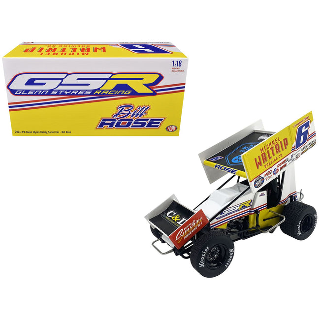 Winged Sprint Car #6 Bill Rose "Michael Waltrip Brewing Co." Glenn Styres Racing "World of Outlaws" (2024) 1/18 Diecast Model Car by ACME