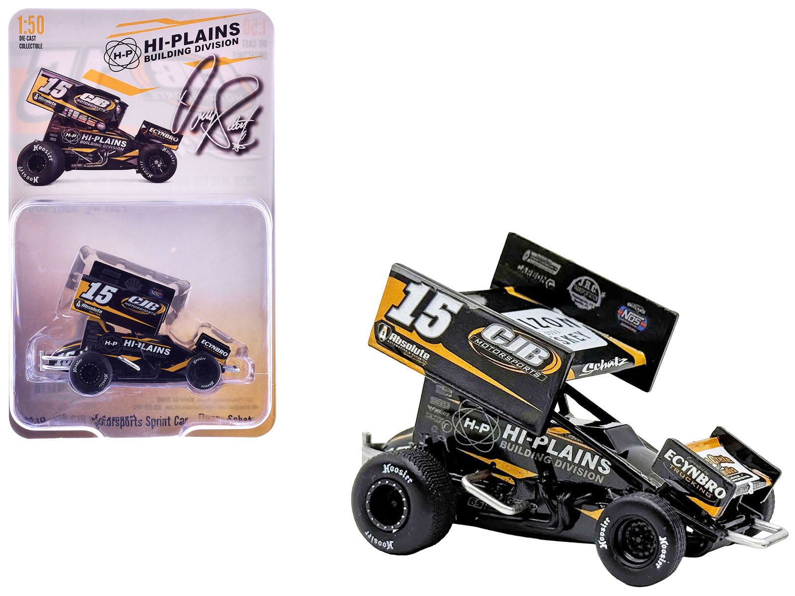 Winged Sprint Car #15 Donny Schatz "CJB Motorsports - Hi-Plains Building Division" Black (2026) 1/50 Diecast Model Car by ACME