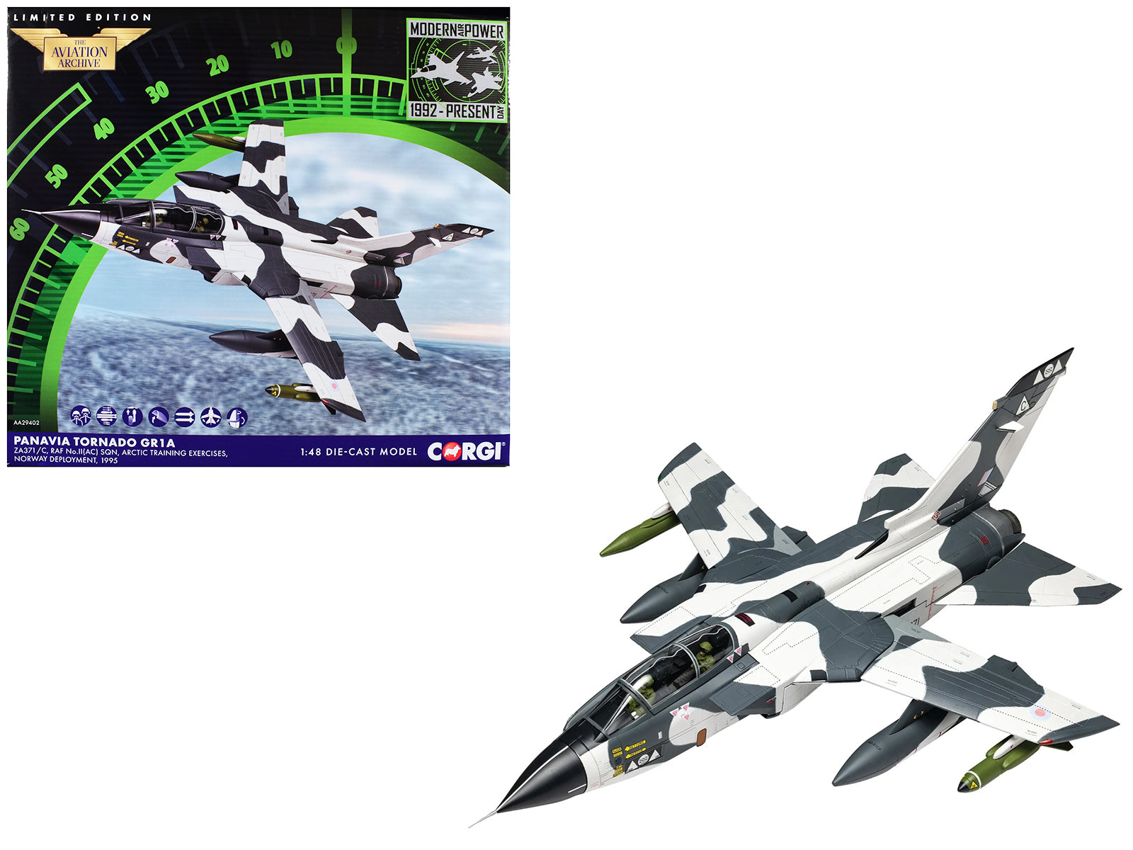Panavia Tornado GR1A Aircraft "ZA371/C No.II(AC) Sqn. Arctic Training Exercises Norway" (1995) British Royal Air Force "The Aviation Archive" 1/48 Diecast Model Car by Corgi