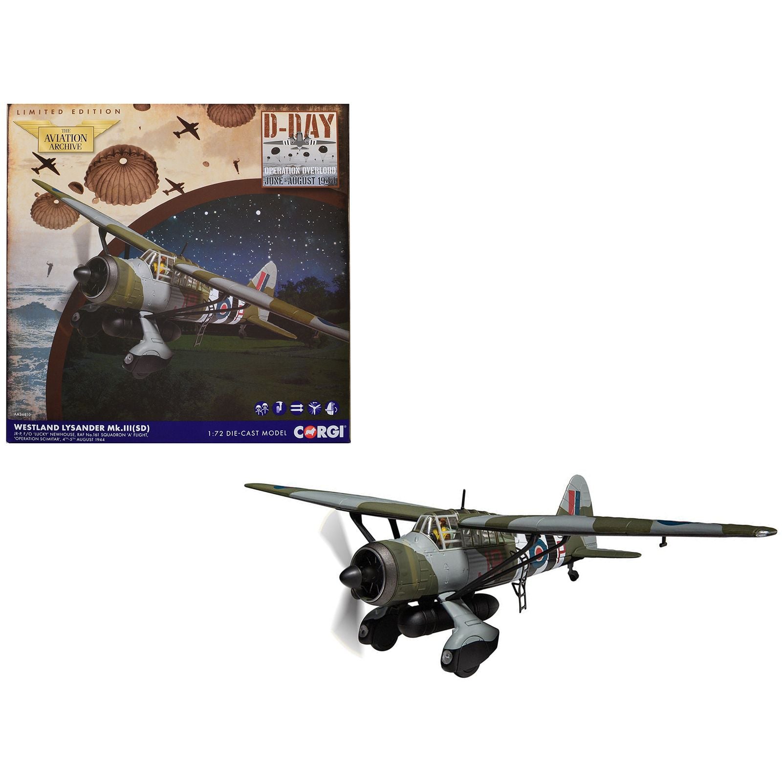 Westland Lysander Mk. III Aircraft "'Lucky' Newhouse No. 161 Squadron" (1944) British Royal Air Force "The Aviation Archive" Series 1/72 Diecast Model by Corgi