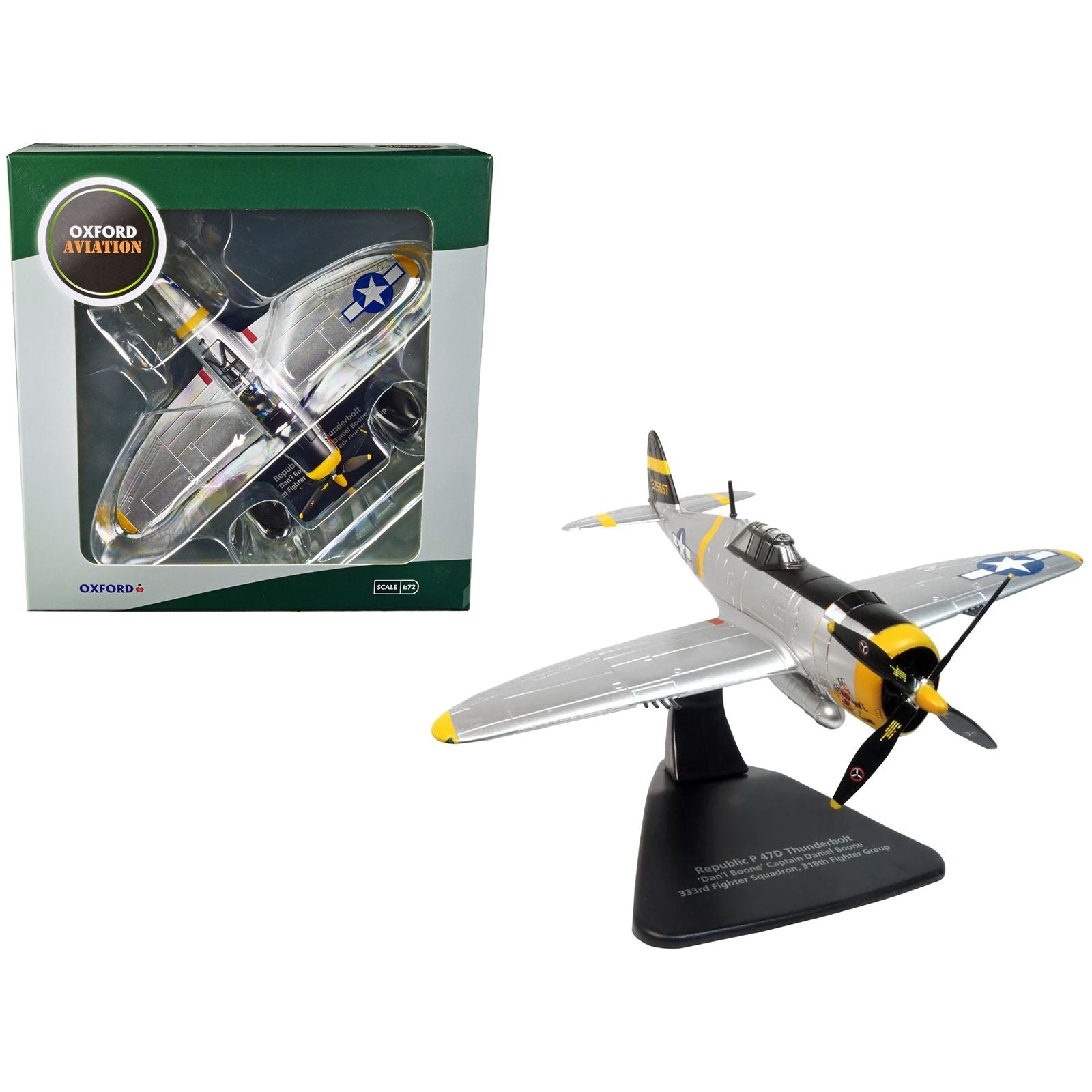 Republic P-47D Thunderbolt Fighter Plane USAAF "Captain Daniel Boone 333rd Fighter Squadron 318th Fighter Group" "Oxford Aviation" Series 1/72 Diecast Model Airplane by Oxford Diecast