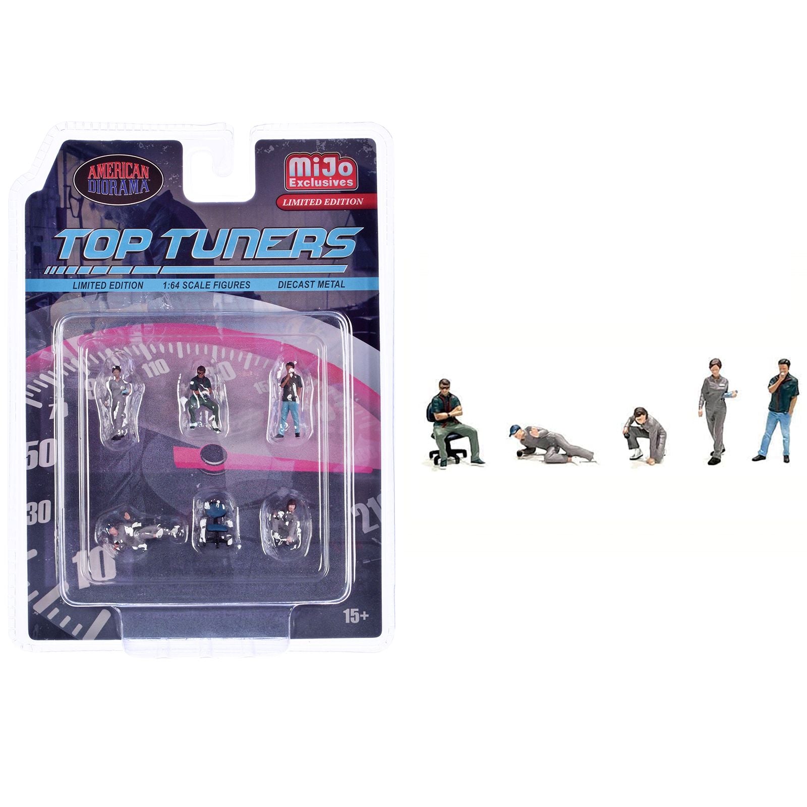 "Top Tuners" 6 piece Diecast Figure Set (5 Figures 1 Chair) Limited Edition for 1/64 Scale Models by American Diorama