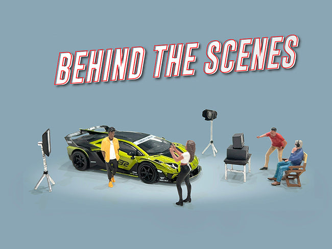 "Behind The Scenes" 7 piece (4 People 3 Accessories) Diecast Figures Set 1/64 Scale Models by American Diorama