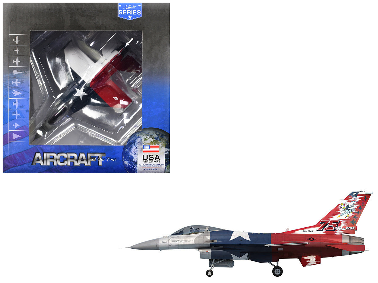 Lockheed F-16C Fighting Falcon Fighter Aircraft "301st FW 457th FS Spads 75th Anniversary" (2019) United States Air Force "Collector Series" 1/100 Diecast Model by Air Force 1