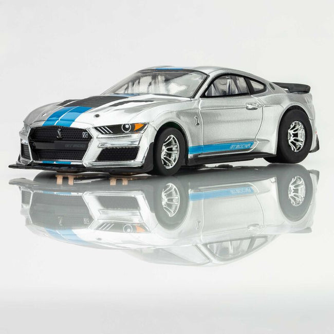 AFX Racing Ho Ford Mustang GT500KR Mega G+ Slot Car, Silver & Blue