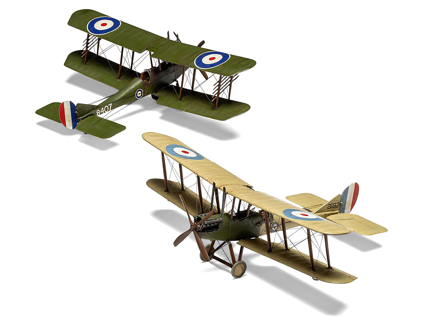 Two vintage biplane models