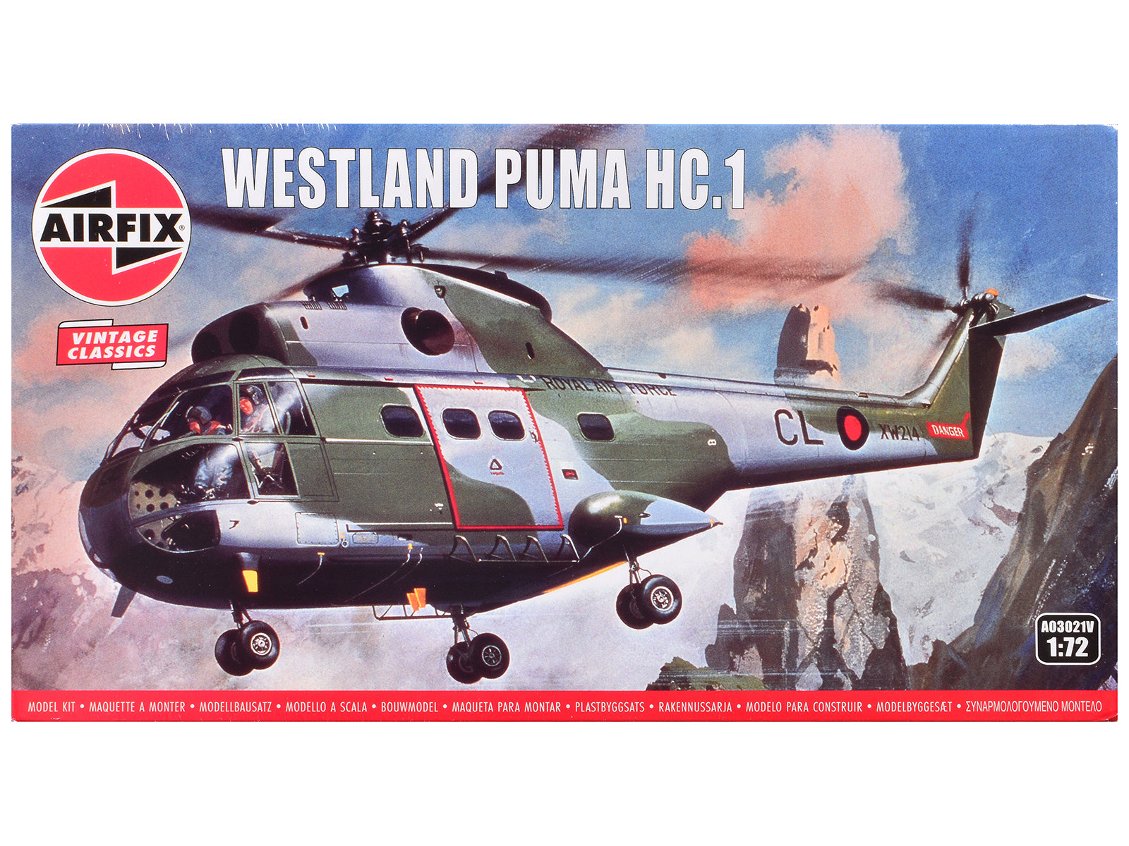 Level 2 Model Kit Westland Puma HC.1 Helicopter with 2 Scheme Options 1/72 Plastic Model Kit by Airfix