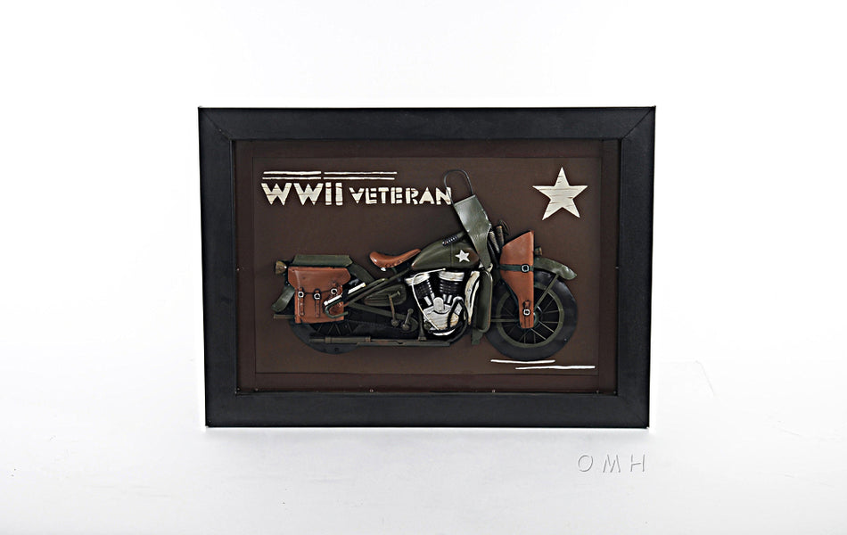 VINTAGE WWII MOTORCYCLE 3D PAINTING | Collectible Metal scale model Motorcycle 3D Painting