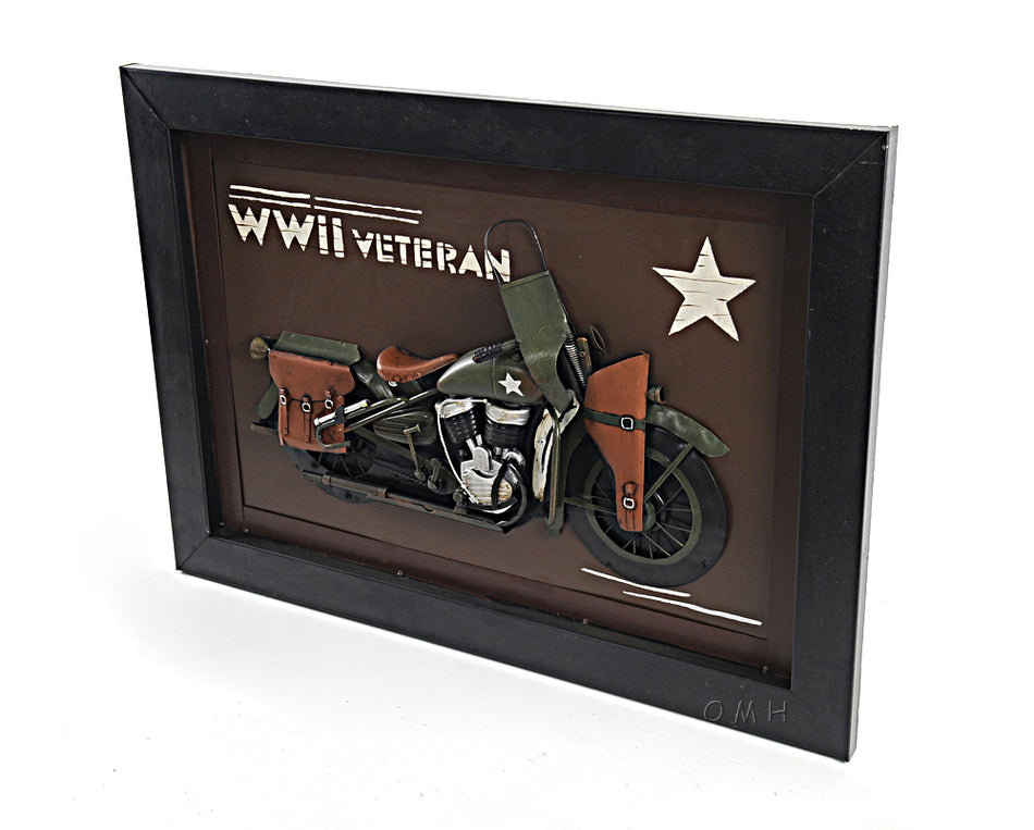 VINTAGE WWII MOTORCYCLE 3D PAINTING | Collectible Metal scale model Motorcycle 3D Painting