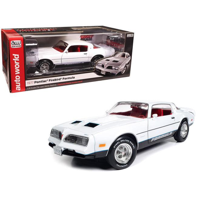 1977 Pontiac Firebird Formula Cameo White with Red Interior "American Muscle" Series 1/18 Diecast Model Car by Auto World