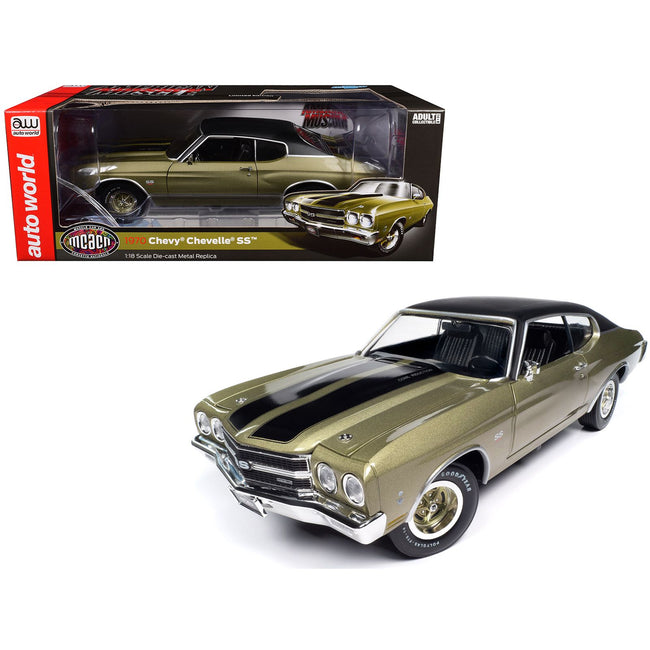 1970 Chevrolet Chevelle SS Tricentennial Gold with Black Stripes and Vinyl Top "Muscle Car & Corvette Nationals" (MCACN) "American Muscle" Series 1/18 Diecast Model Car by Auto World
