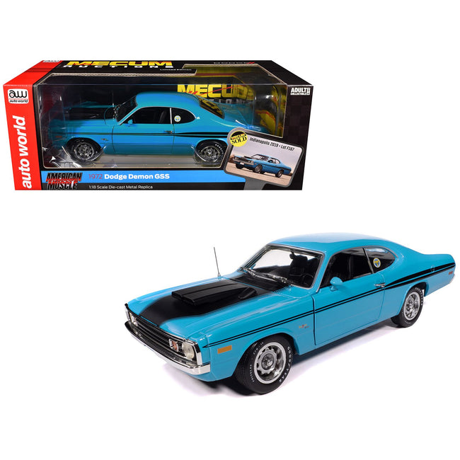 1972 Dodge Demon GSS "Mecum Auctions" Petty Blue with Black Stripes "American Muscle" Series 1/18 Diecast Model Car by Auto World