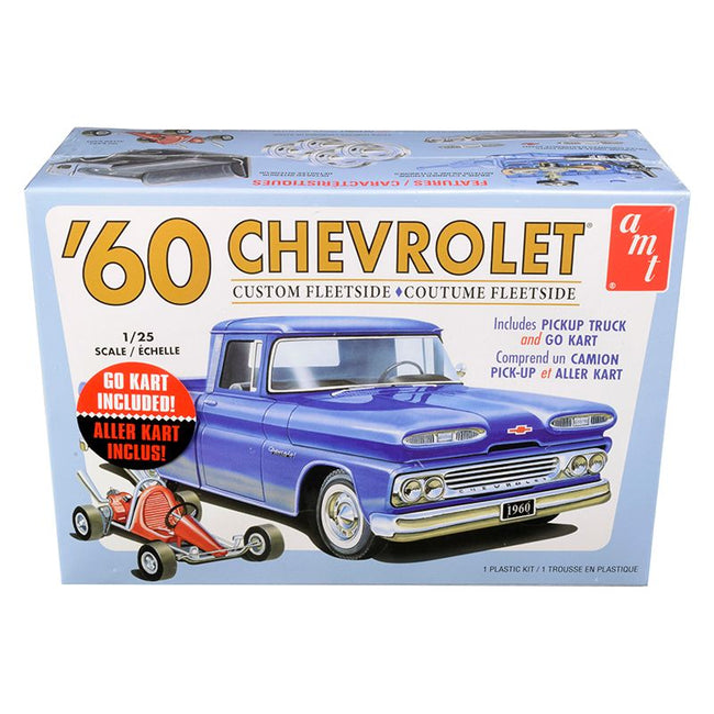 Skill 2 Model Kit 1960 Chevrolet Custom Fleetside Pickup Truck with Go Kart 1/25 Scale Model by AMT