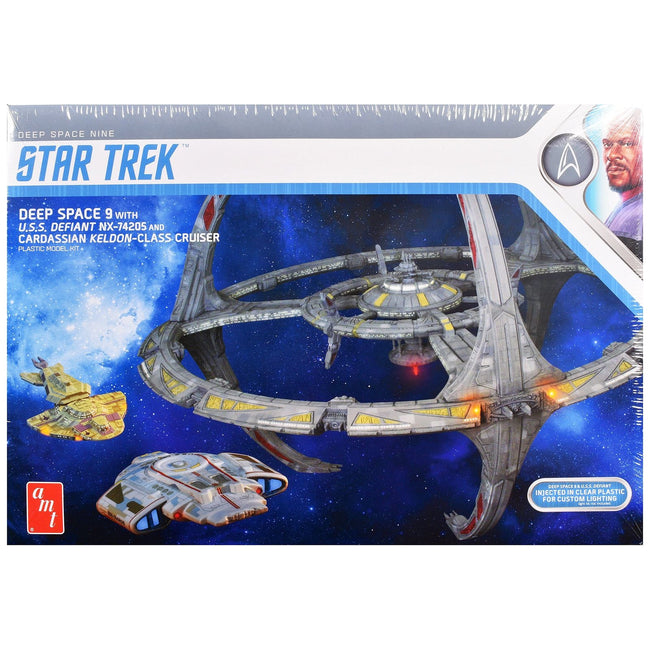 Skill 2 Model Kit Deep Space 9 Space Station with USS Defiant NX-74205 Space Ship and Cadassian Keldon-Class Cruiser "Star Trek: Deep Space Nine" (1993-1999) TV Series 1/3300 Scale Model by AMT
