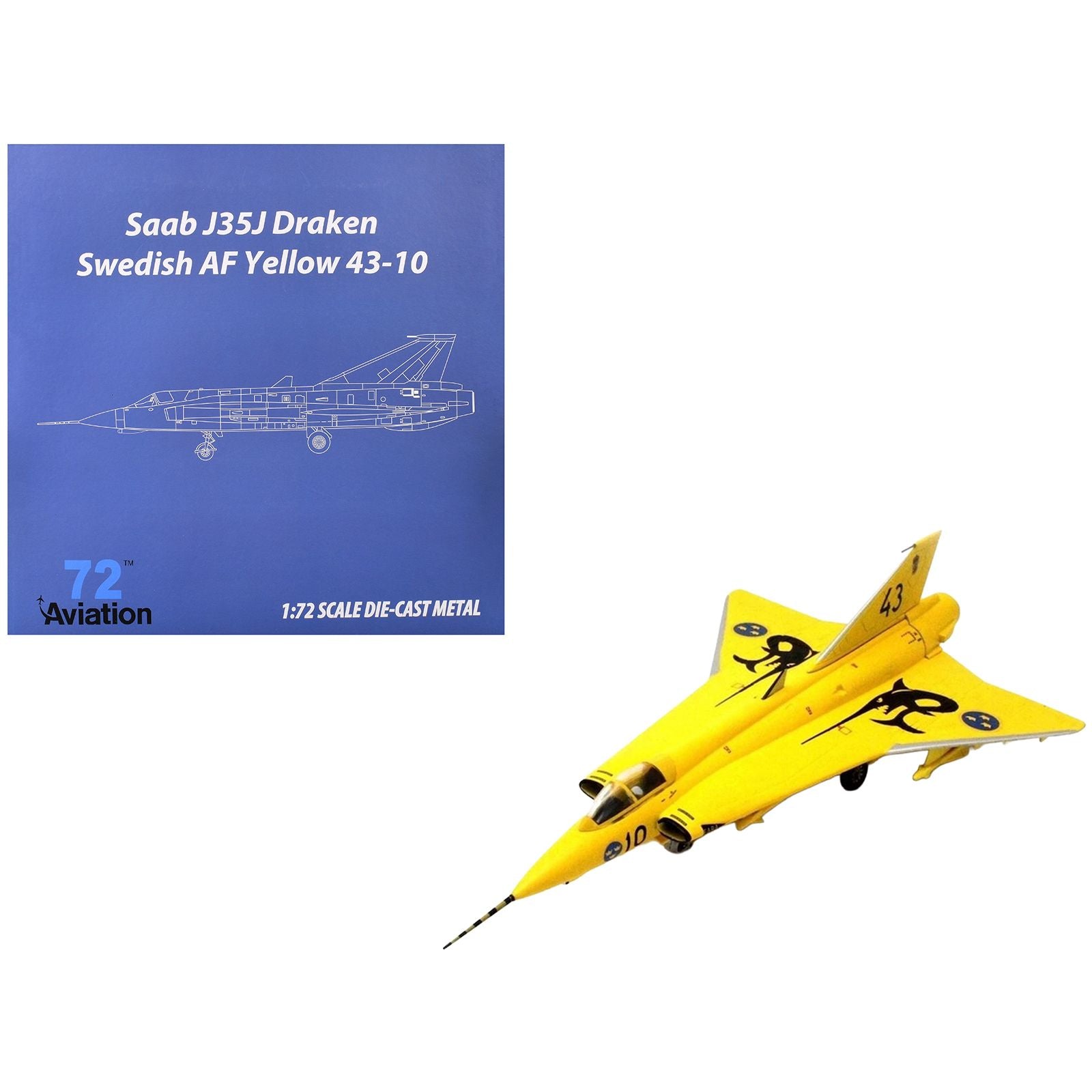 Saab J35J Draken Fighter Aircraft "43-10 3 "Johan Gul" Squadron 10 Wing Final Flight Livery" (1997) Swedish Air Force 1/72 Diecast Model Airplane by Aviation 72