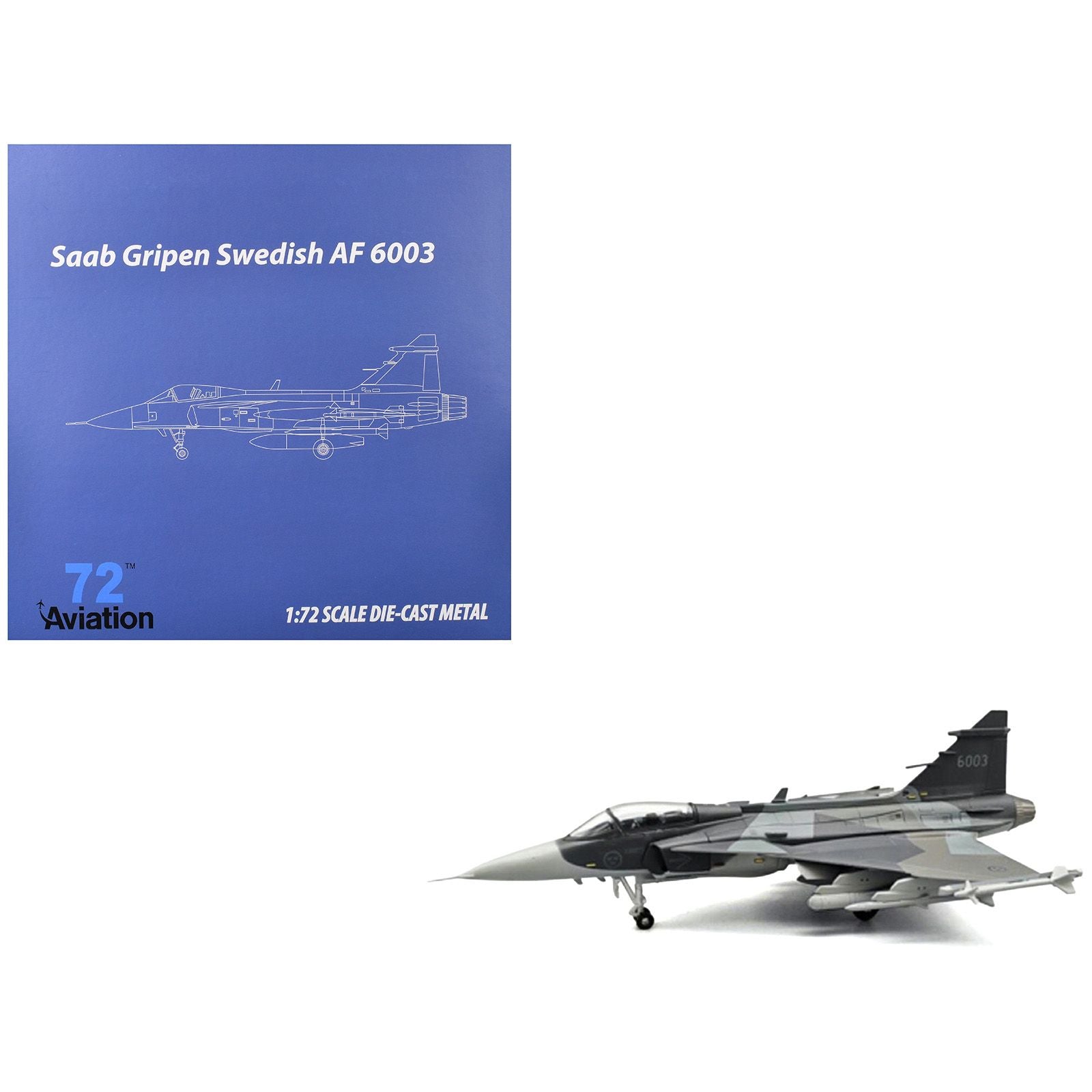 Saab JAS 39E Gripen Fighter Aircraft "6003 E-variant Pre-Production Test" (2023) Swedish Air Force 1/72 Diecast Model Airplane by Aviation 72