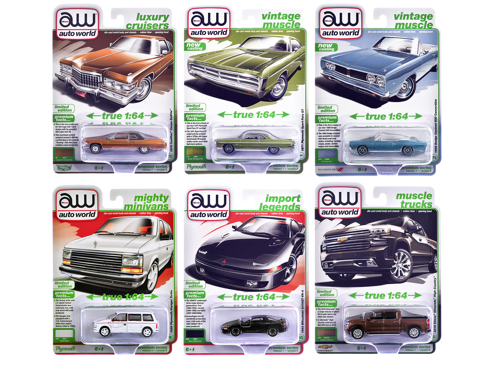 Auto World Premium 2026 Release 1 Set B of 6 pieces 1/64 Diecast Model Cars by Auto World