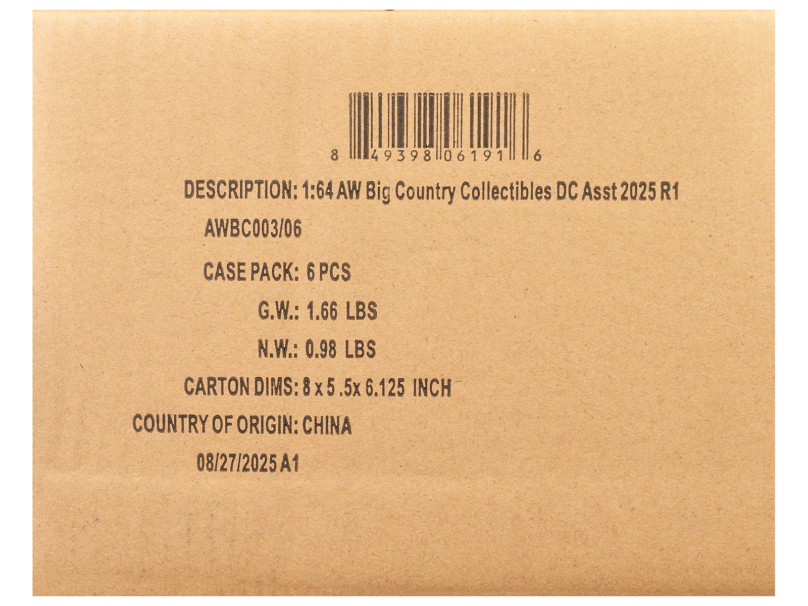 64 Big Country Collectibles DC Asst 2025 R1 Case