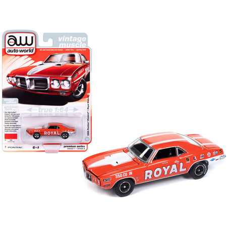 1969 Pontiac Firebird Royal Bobcat Carousel Red with White Stripes and Graphics "Vintage Muscle" Limited Edition 1/64 Diecast Model Car by Auto World