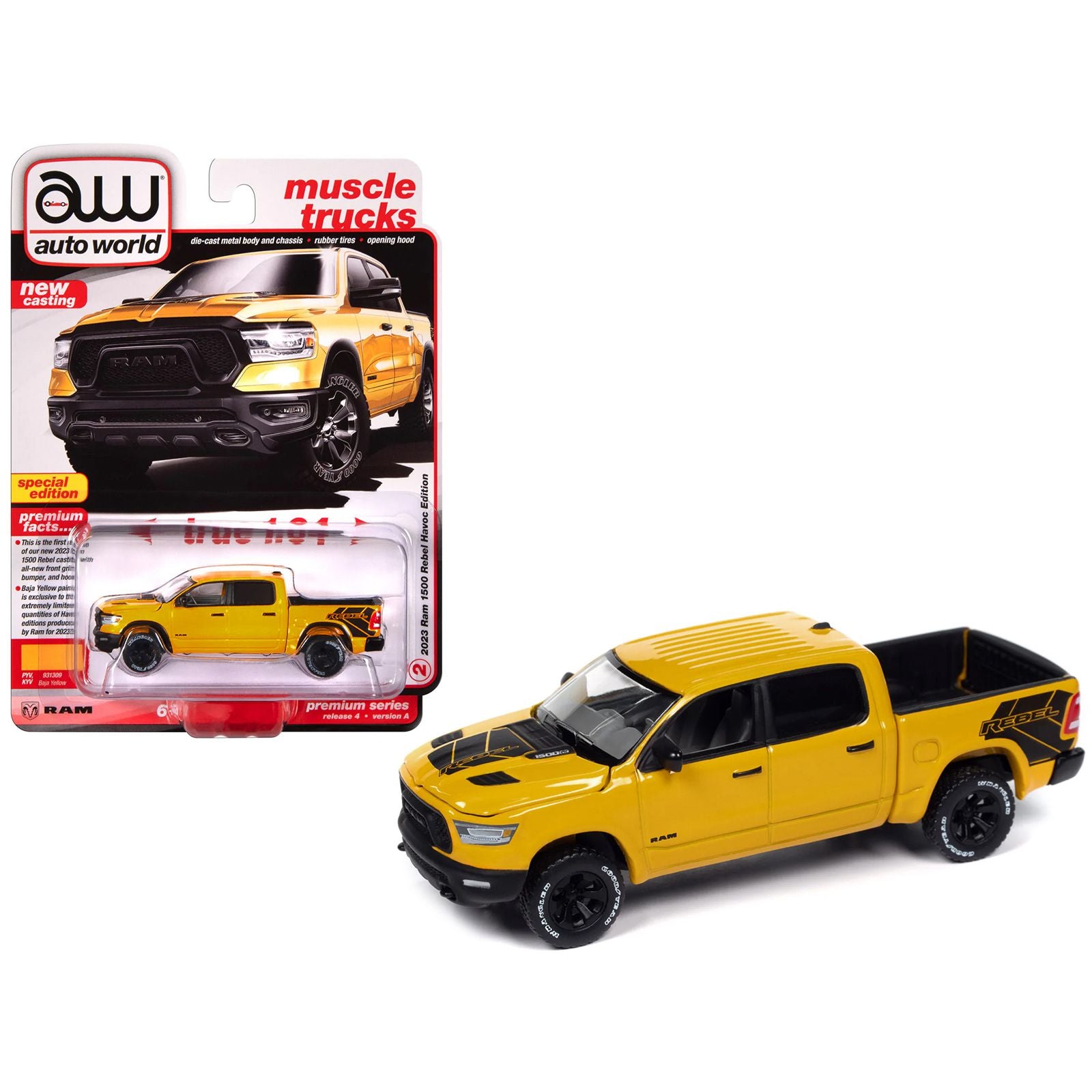 2023 Ram 1500 Rebel Havoc Edition Pickup Truck Baja Yellow "Muscle Trucks" Series 1/64 Diecast Model Car by Auto World