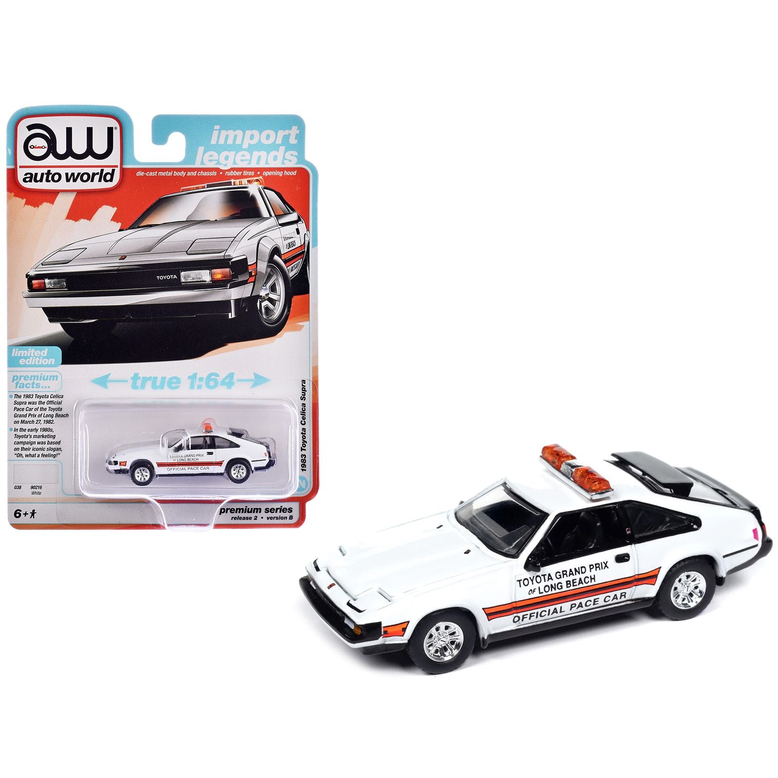1983 Toyota Celica Supra "Toyota Grand Prix of Long Beach Official Pace Car" White "Import Legends" Series 1/64 Diecast Model Car by Auto World