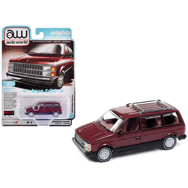 1985 Dodge Caravan Van Crimson Red and Black "Mighty Minivans" Series 1/64 Diecast Model Car by Auto World
