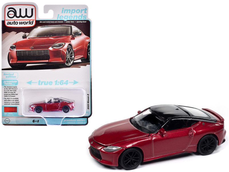 2023 Nissan Z Passion Red Metallic with Black Top "Import Legends" Series 1/64 Diecast Model Car by Auto World