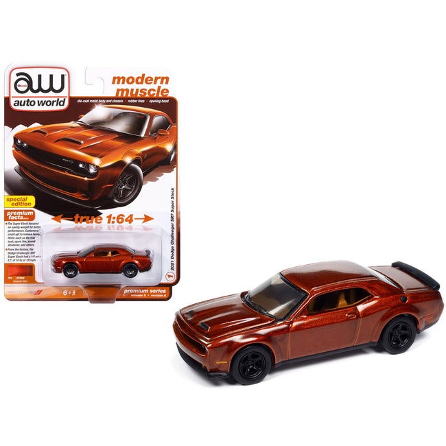 2021 Dodge Challenger SRT Super Stock Sinamon Stick Orange Metallic "Modern Muscle" Series 1/64 Diecast Model Car by Auto World